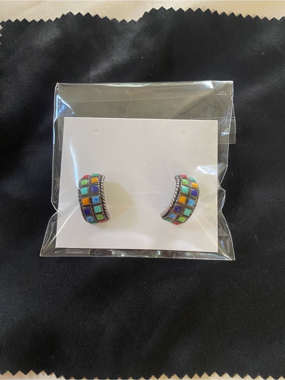 Vintage Southwestern Mosaic Earrings- Nickel-Free 925 Silver Made in Thailand